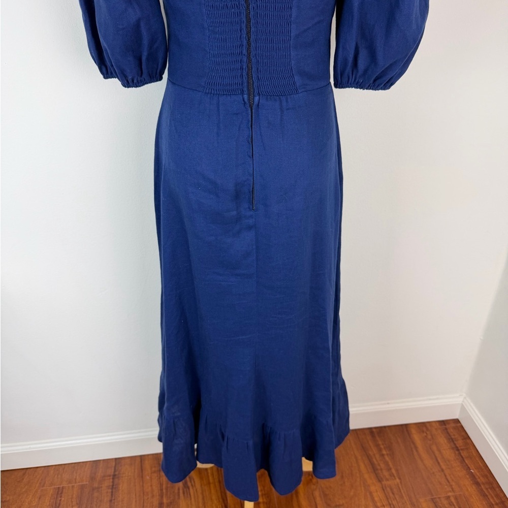 Reformation Belgium Midi Dress Linen Navy Blue Size 4 - Picture 10 of 12